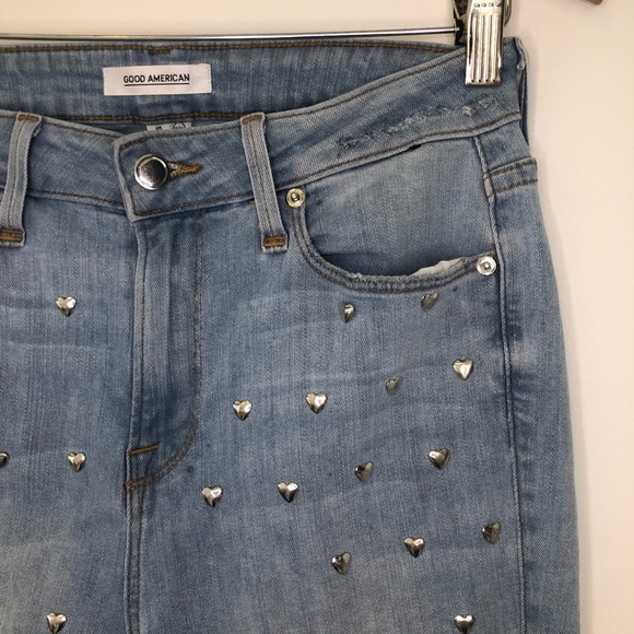 Good American Good Legs Heart Studded Jeans 8/29 26X26 skinny - Picture 7 of 13